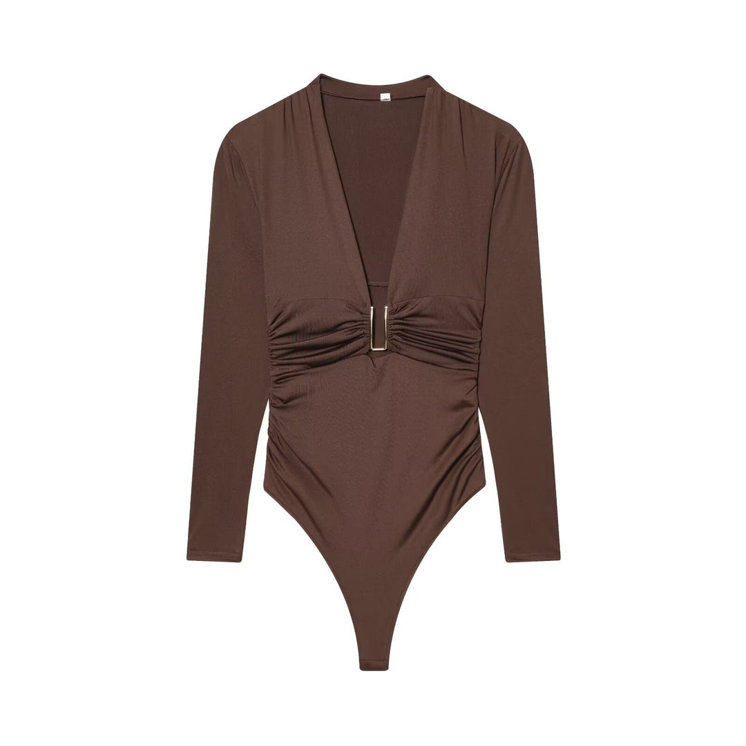 Women's body with deep V-neck, gathering and metal clasp Mune Fashion