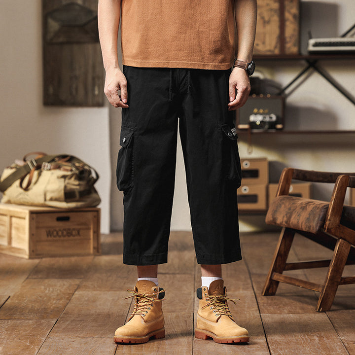 Herren Kurz geschnittene Utility-Cargohose mit Tunnelzugbund, Mehrfach‑Cargotaschen und verkürzter Beinlänge Mune Fashion