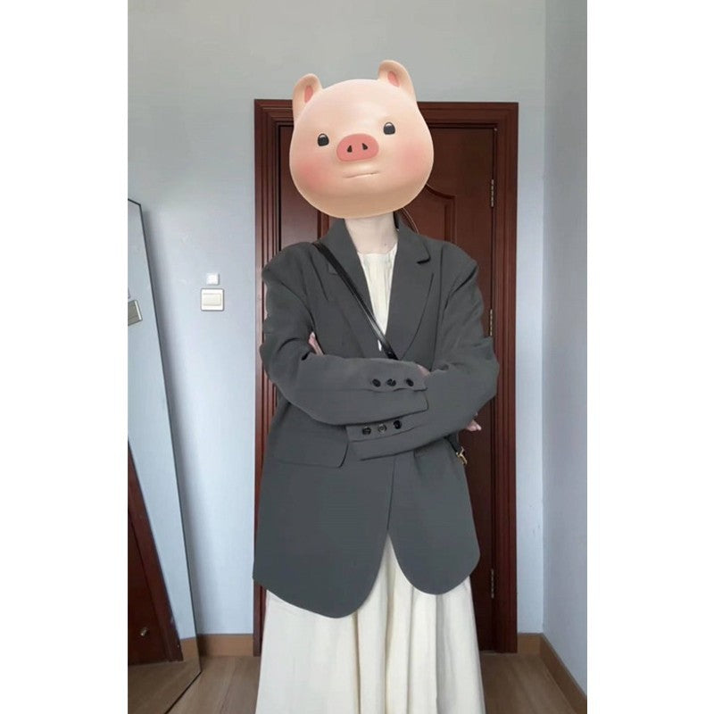 Women Oversize Single-Breasted Blazer with Casual Cut and Patch Pockets Mune Fashion