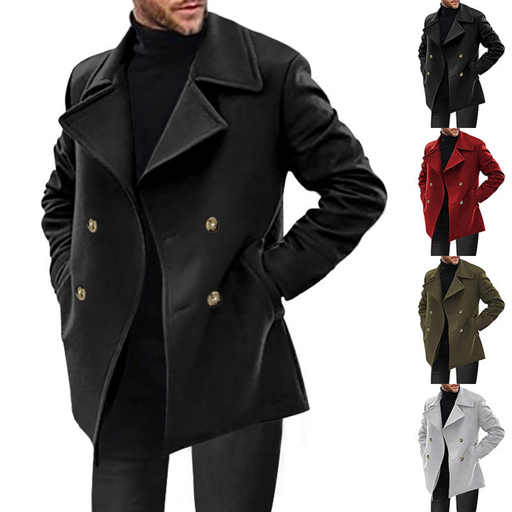 Men's Double-Breasted Tailored Peacoat with Wide Lapels and Pockets Mune Fashion