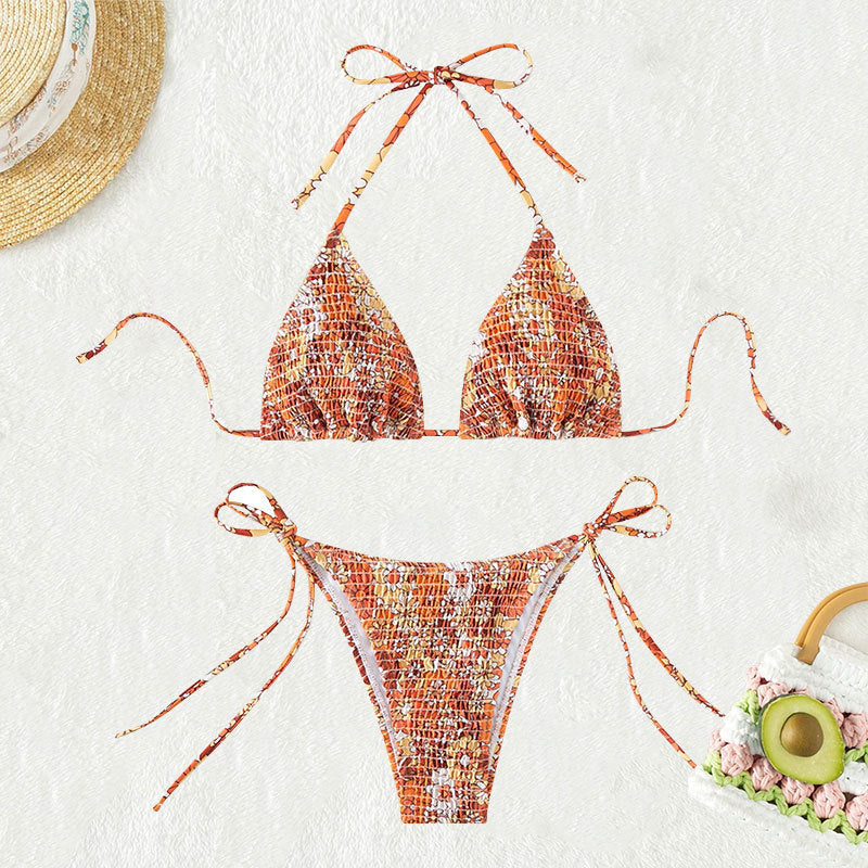 Women's triangle bikini with floral ruffle details and adjustable straps Mune Fashion