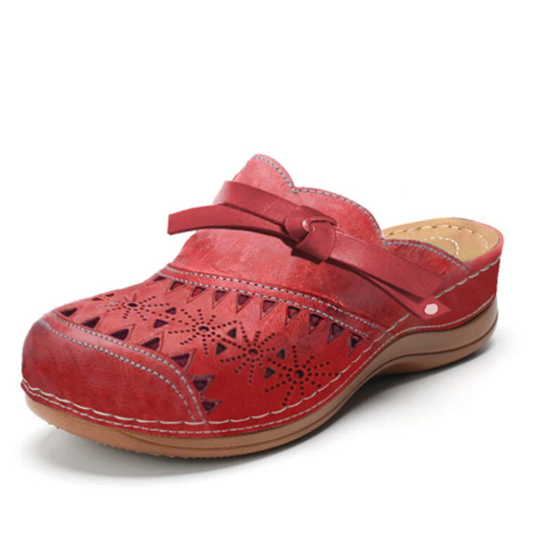 Women Comfortable Perforated Clog Mules with Knot Strap and Ergonomic Comfort Insole Mune Fashion