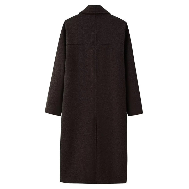 Women nan longer minimalist double-breasted wool blend coat with shawl collar and side patch pockets Mune Fashion