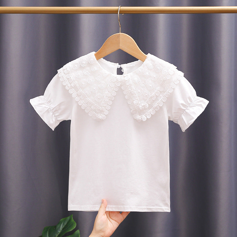 Girl's blouse with romantic lace collar and ruffle details Mune Fashion