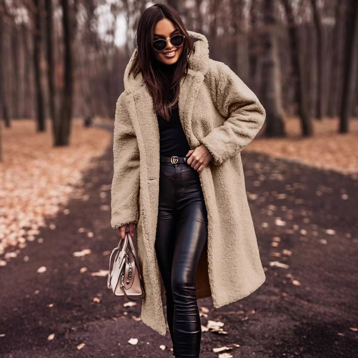 Women oversized teddy coat with hood and button closure Mune Fashion