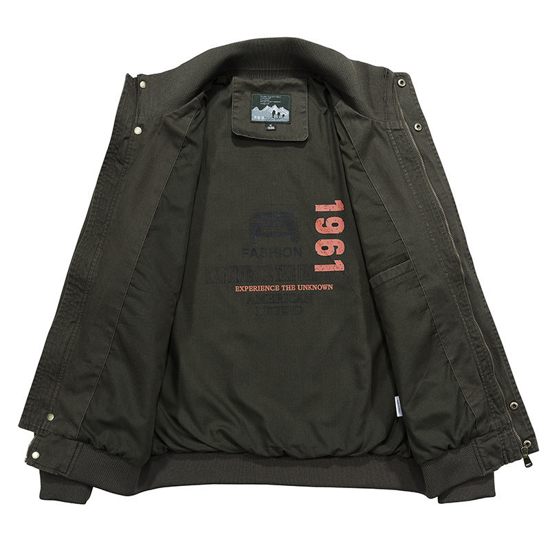 Men's Vintage Canvas Blouson with high closing stand-up collar and mounted flap pockets Mune Fashion