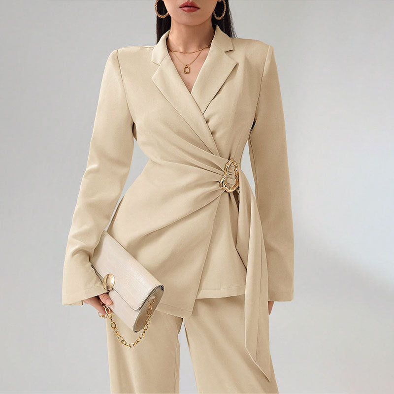 Women Elegant Blazer Suit with Waist Belt Mune Fashion