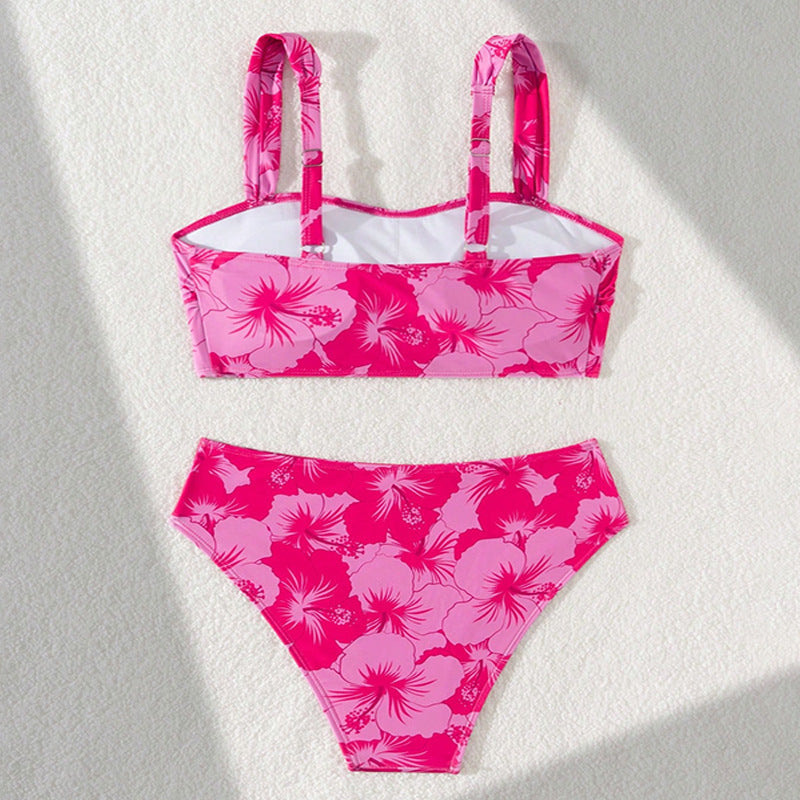 Women's Two-Piece Bikini Set with Floral Crop Top and High-Cut Slip Mune Fashion