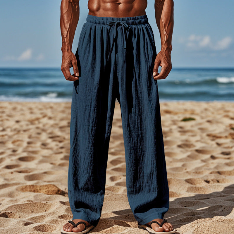 Men's lightweight linen pants with a loose fit, elastic waistband and drawstring Mune Fashion
