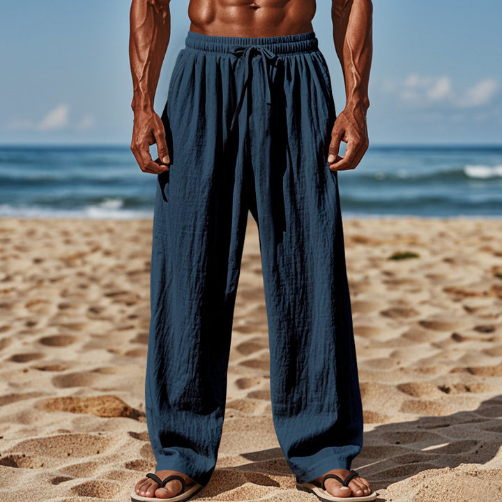 Men's lightweight linen pants with a loose fit, elastic waistband and drawstring Mune Fashion