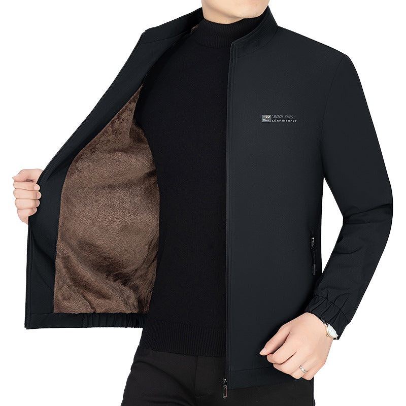 Men's Stand Collar Jacket with Warming Teddy Lining and Zipper Mune Fashion