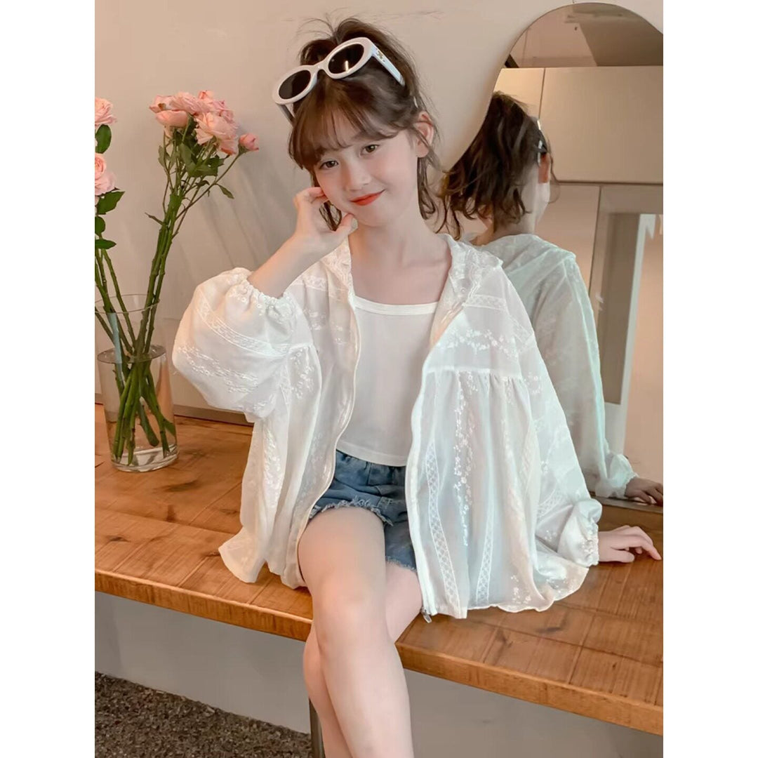 Women's transparent embroidered hoodie blouse with ruffle sleeves Mune Fashion