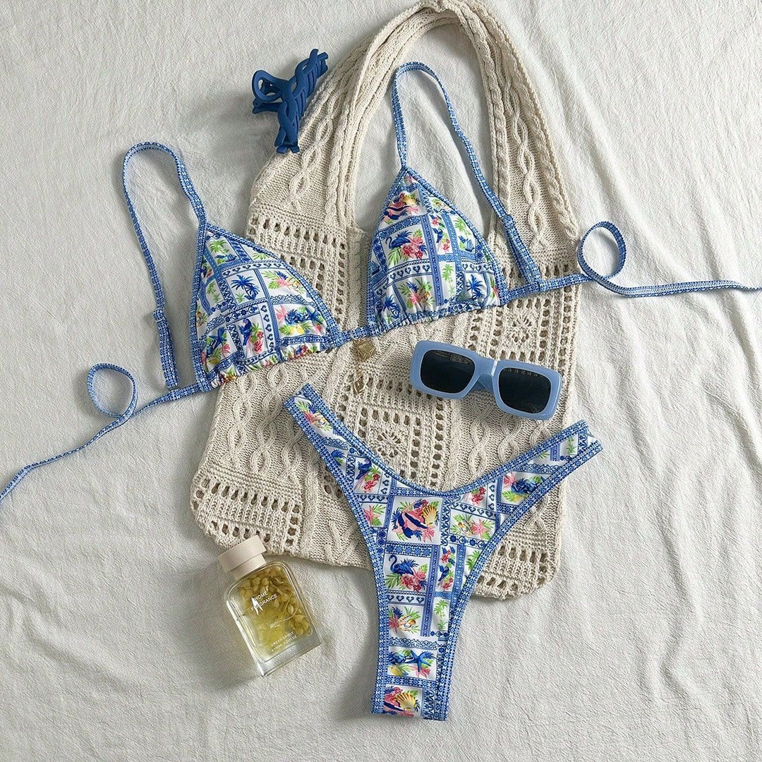 Women's triangle bikini with floral design and adjustable straps Mune Fashion