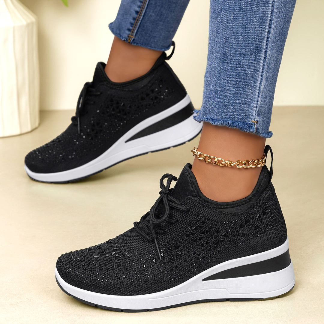 Women's knit platform sneakers with sparkling embellishment, sock-like entry, and shock-absorbing EVA midsole Mune Fashion