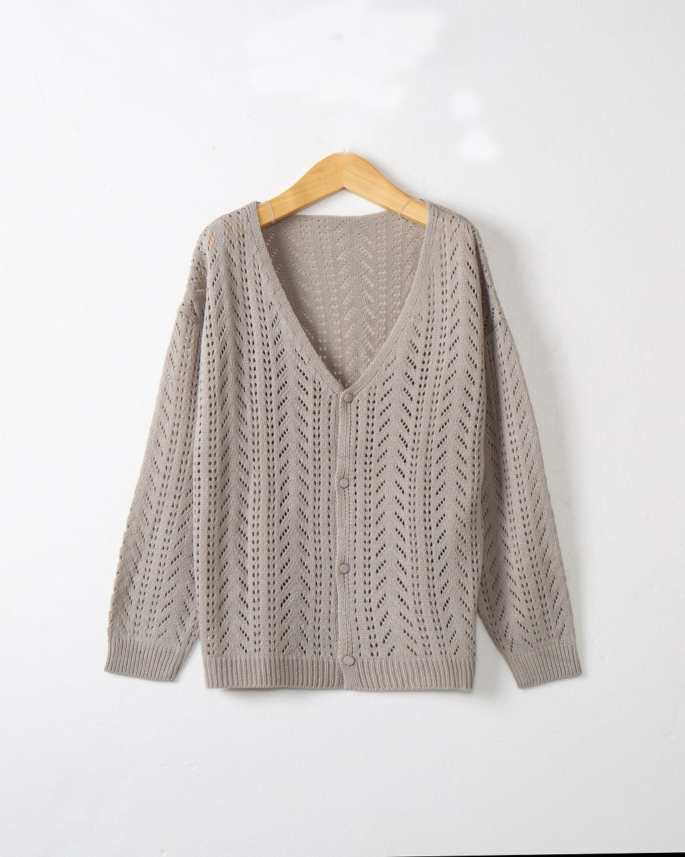 Women's Lightweight Lace Knit Cardigan with Deep V-Neck and Button Placket Mune Fashion
