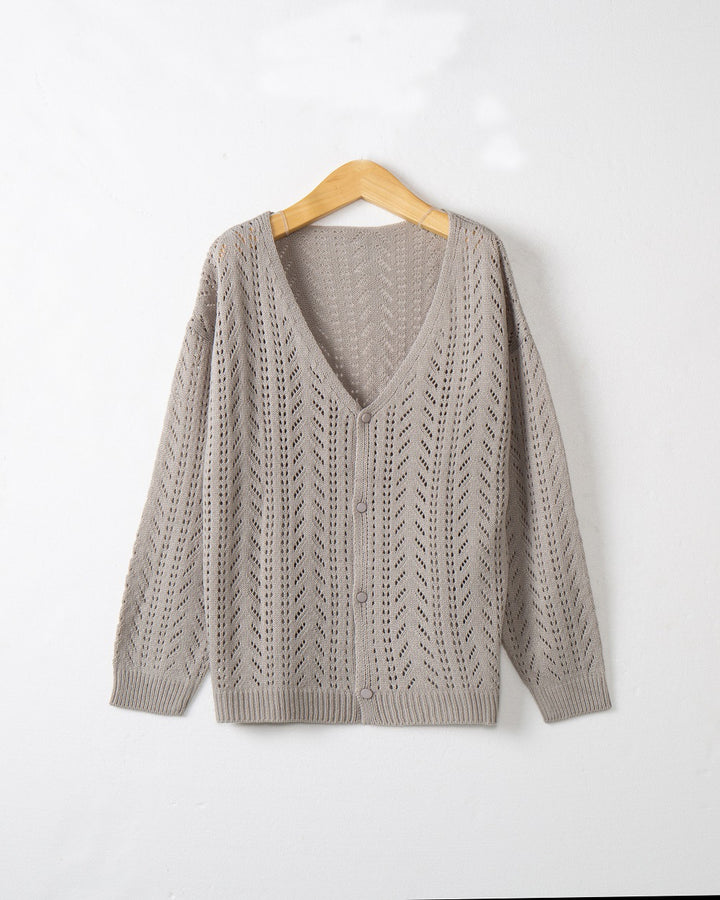 Women's Lightweight Lace Knit Cardigan with Deep V-Neck and Button Placket Mune Fashion