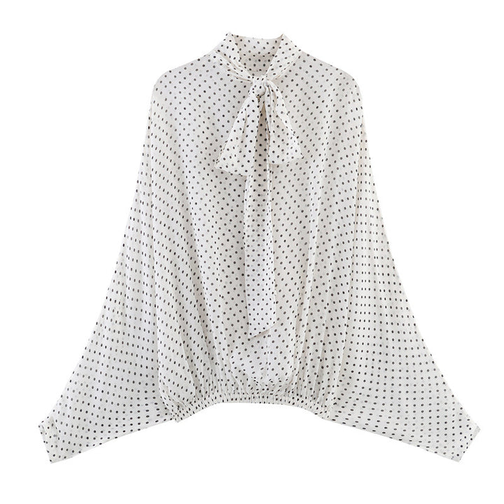 Women's Two-Piece Retro Polka Dot Set with Wide Batwing Top and Pleated Midi Skirt Mune Fashion