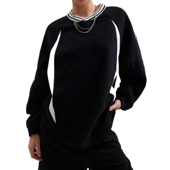 Women Oversize Sweatshirt with Raglan Sleeves and Contrast Stripes Mune Fashion