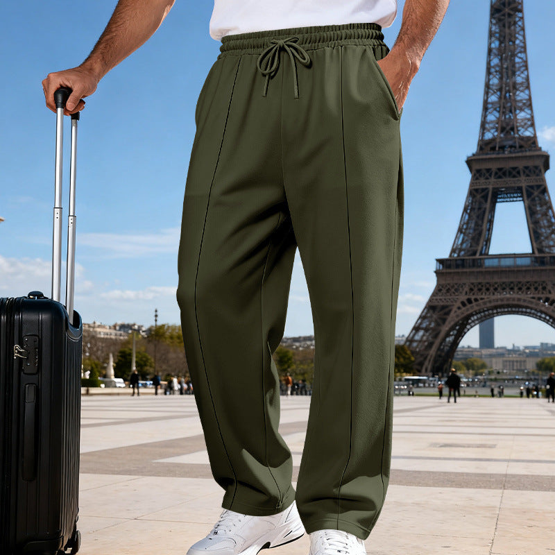 Men's Wide Travel Lounge Pants with Crease, Elastic Drawstring and Side Insert Pockets Mune Fashion
