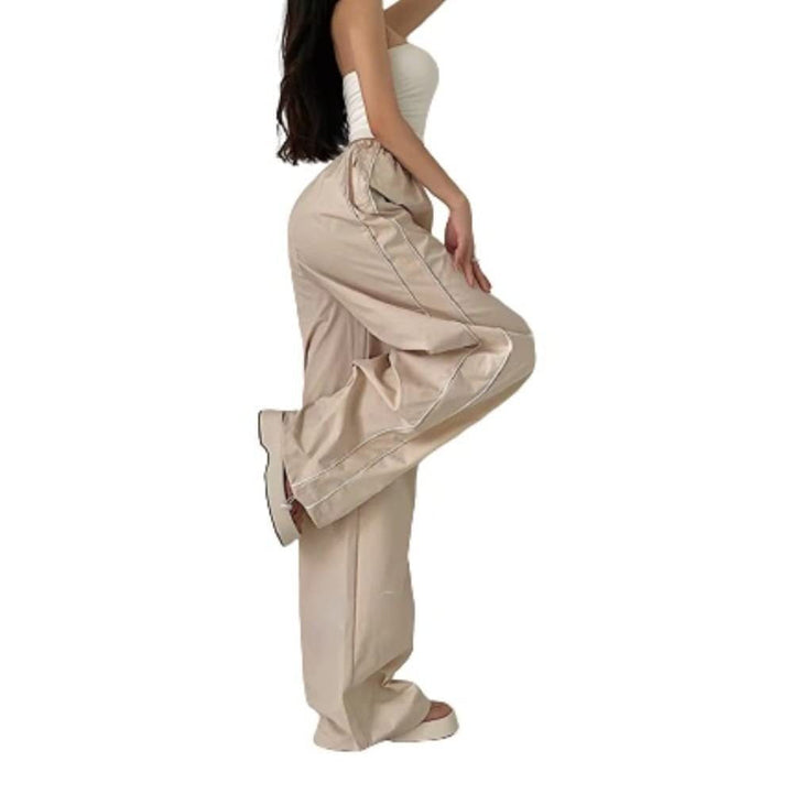 Women's Sporty Palazzo Pants with Elastic Waistband and Contrast Stitching Mune