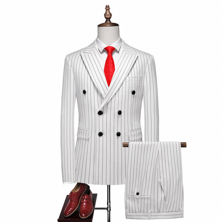 Men's double-breasted pinstripe suit with slim fit blazer and pleated trousers Mune Fashion