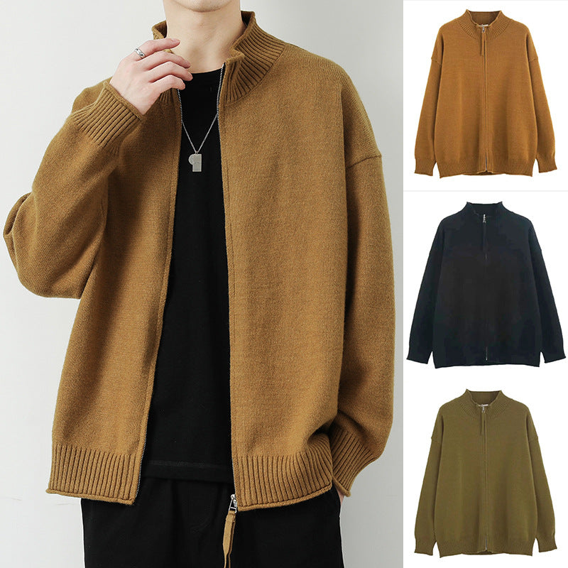 Women Leisure Cardigan with High Collar and Zipper Mune Fashion