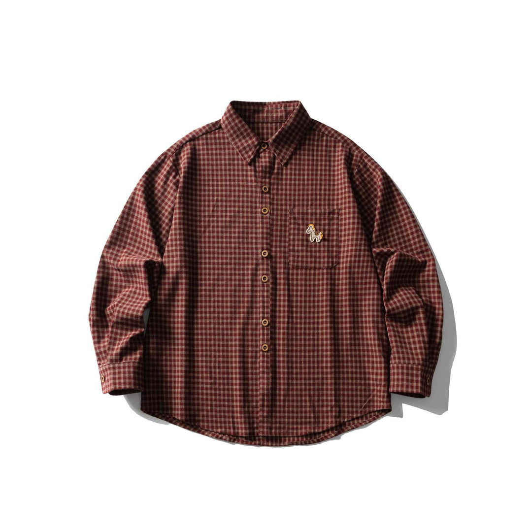 Men's Checked Oversized Shirt with Breast Pocket and Embroidered Detail Mune Fashion