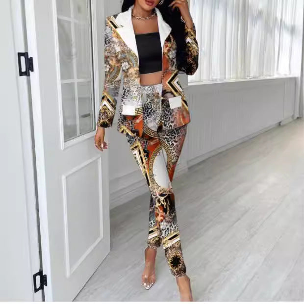 Women Asymmetric Houndstooth Tailoring Set with Two-Tone Half Detailing Mune Fashion