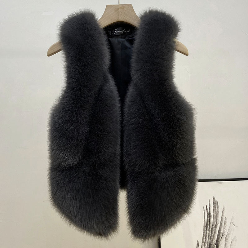 Women's Sleeveless High-Pile Faux Fur Vest with Tailored Fit and Inset Pockets Mune Fashion