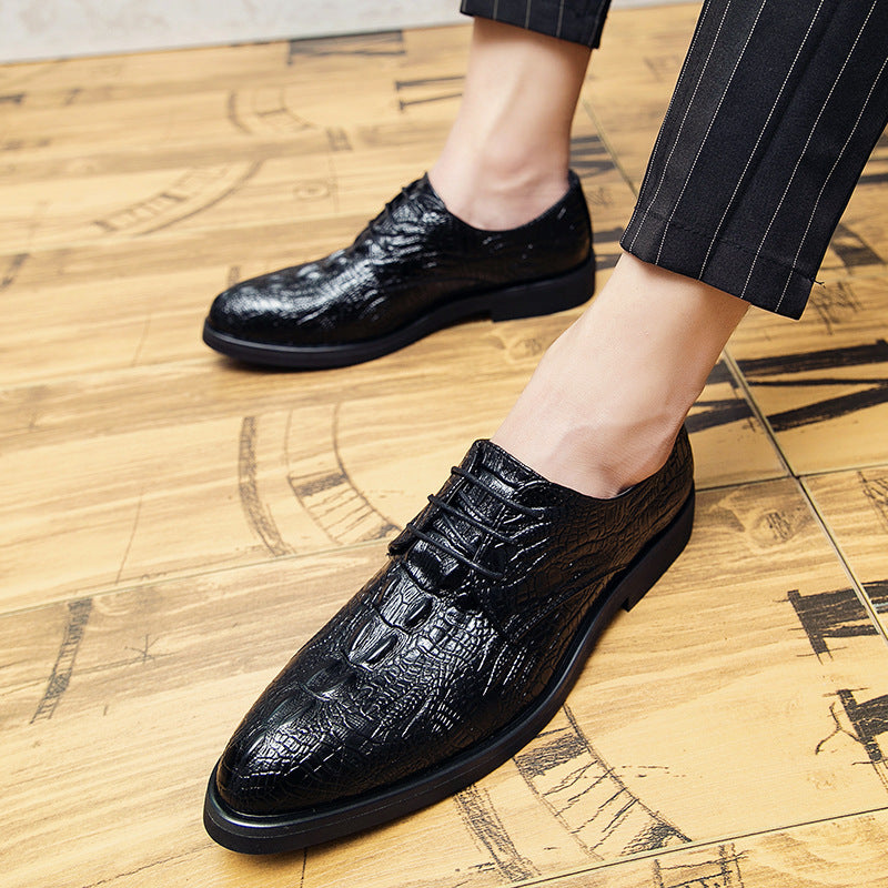 Men's elegant lace-up shoe in crocodile embossing look with padded comfort sole Mune Fashion