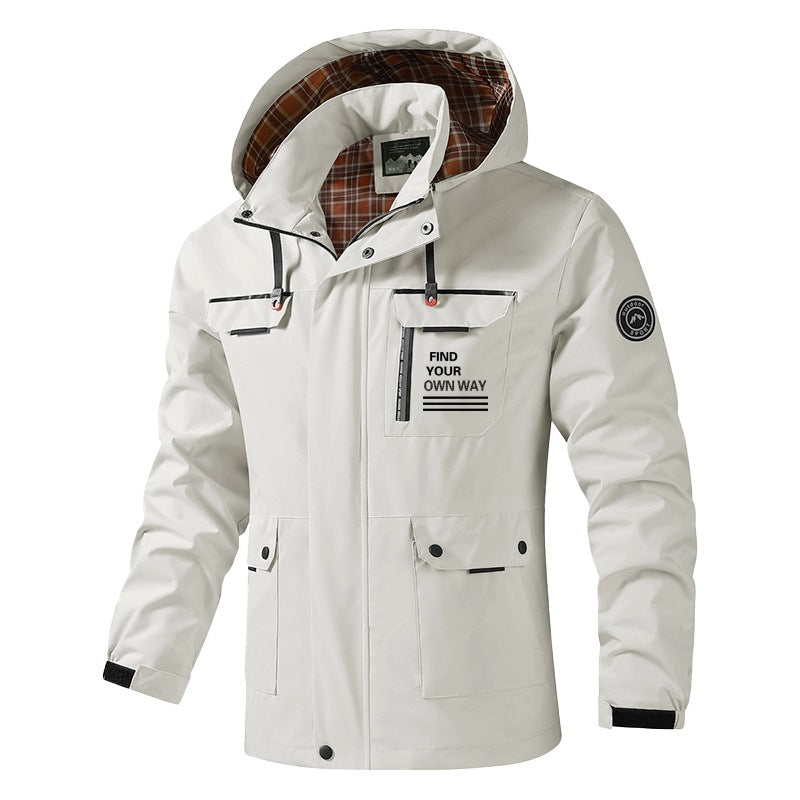 Men's Breathable Water-Resistant Hooded Outdoor Jacket with Checked Lining, Multifunctional Pockets & Adjustable Hood Mune Fashion