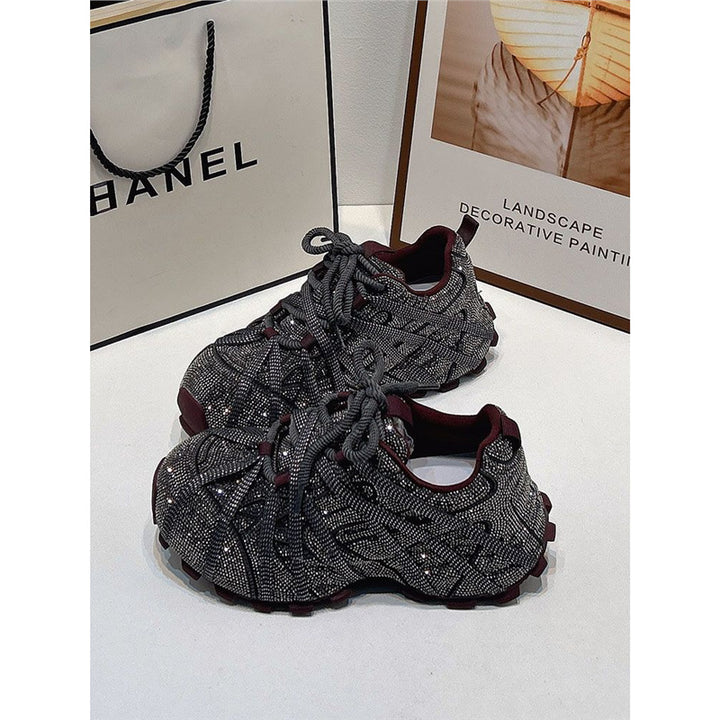 Women Glamorous crystal-embellished chunky sneakers with sculpted sole Mune Fashion