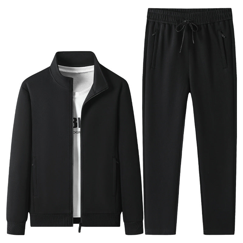 Men's Casual Training Suit Set with Stand Collar Zip Jacket and Jogging Pants made of French Terry Mune Fashion
