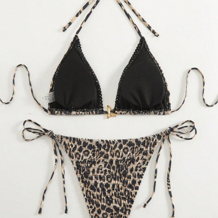 Women's triangle bikini with stylish leopard pattern and side ties Mune Fashion
