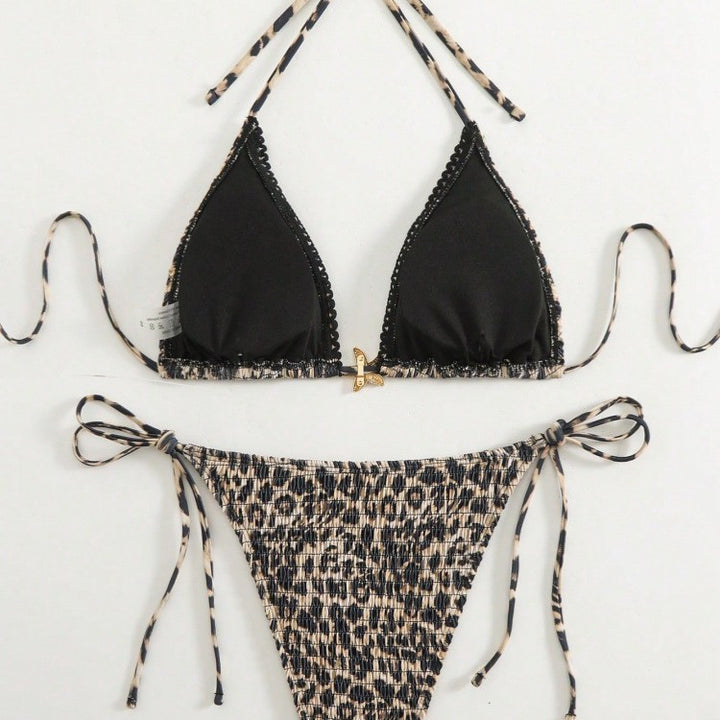 Women's triangle bikini with stylish leopard pattern and side ties Mune Fashion