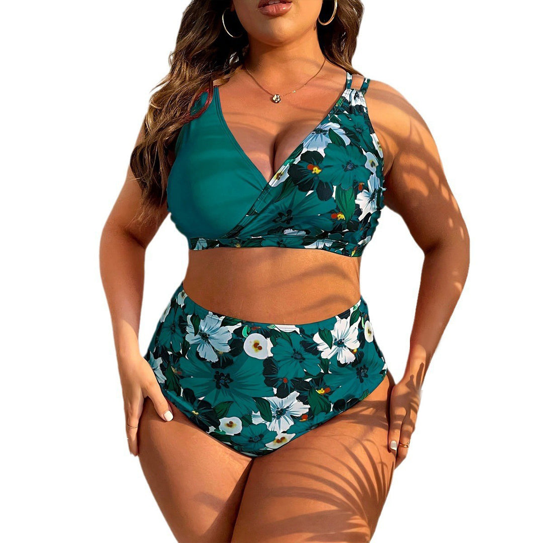 Women High-Cut Floral Bikini Set with Wrap Top Mune Fashion