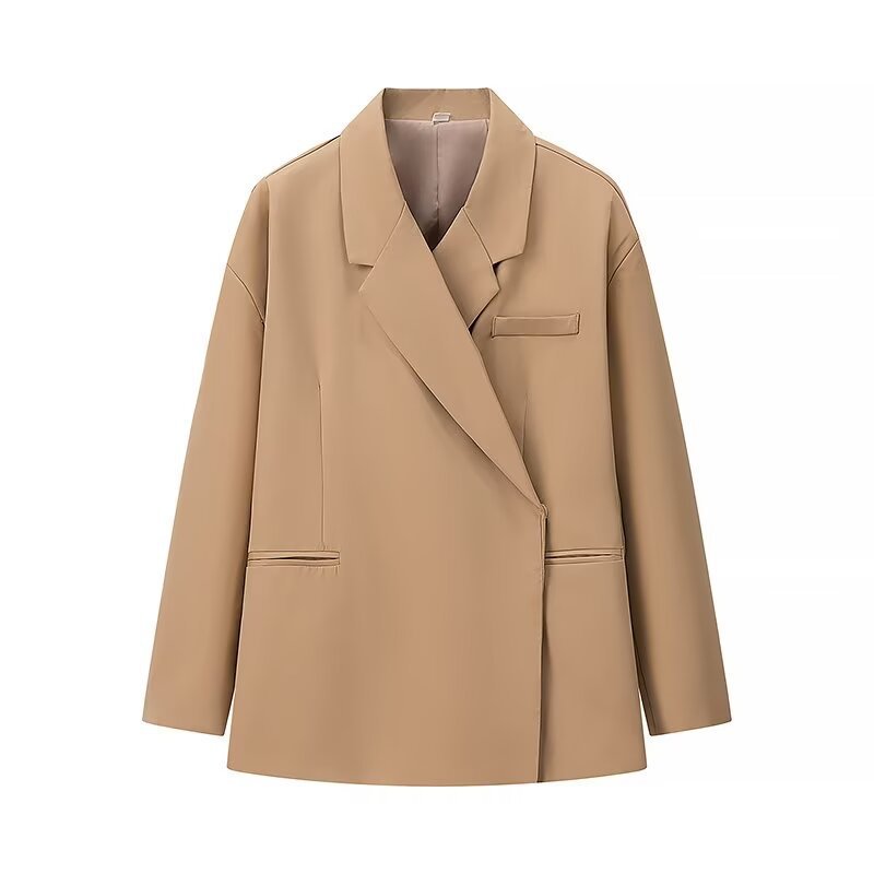 Women's Oversized Blazer with Simple Welt Pockets and Wide Lapels Mune Fashion