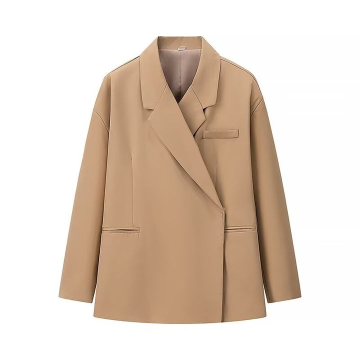 Women's Oversized Blazer with Simple Welt Pockets and Wide Lapels Mune Fashion