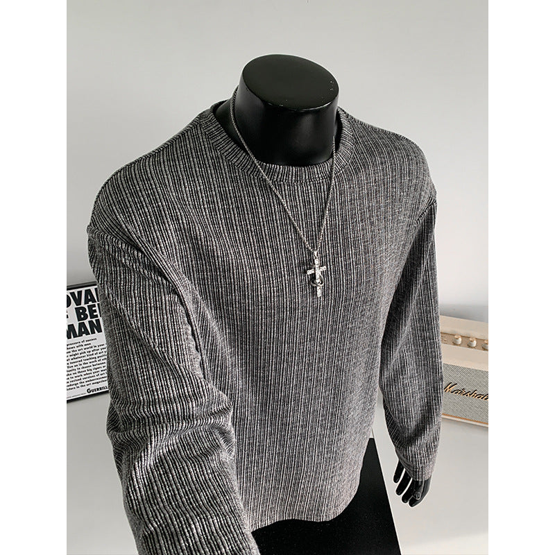 Men's Ribbed Long Sleeve Shirt made of Fine Knit with Round Neckline Mune Fashion