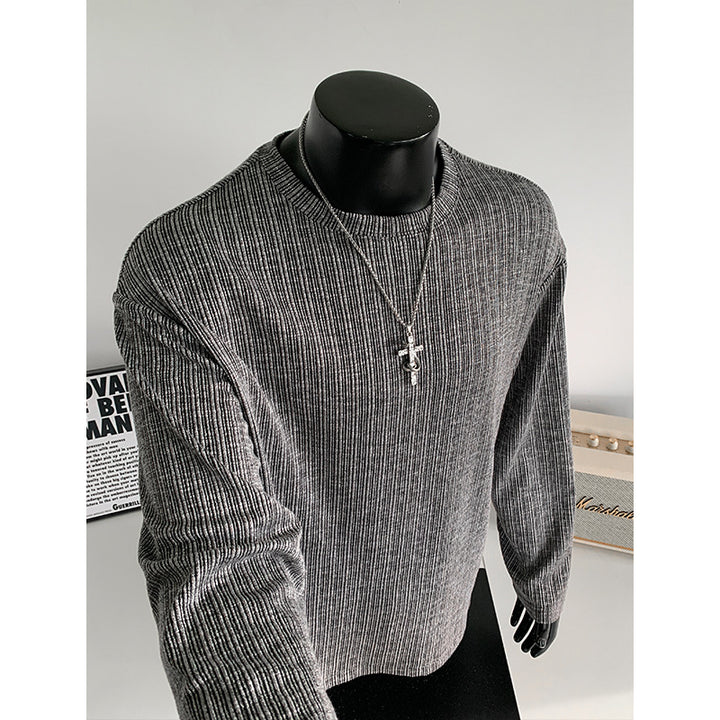 Men's Ribbed Long Sleeve Shirt made of Fine Knit with Round Neckline Mune Fashion