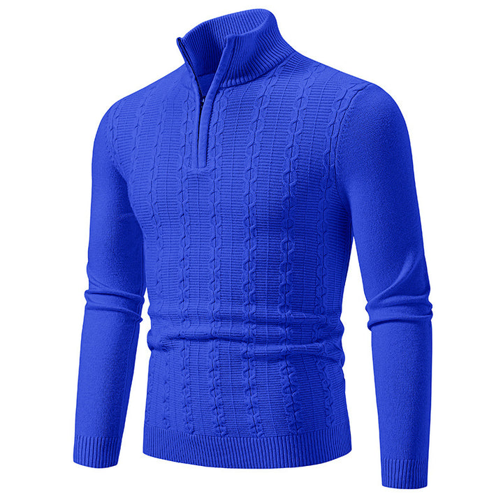 Men's Slim Half-Zip Cable Knit Sweater with Thermal Fine Knit and Ribbed Hem Mune Fashion