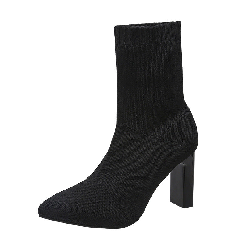 Women's knitted sock ankle boots with pointed toe and sculptural block heel Mune Fashion