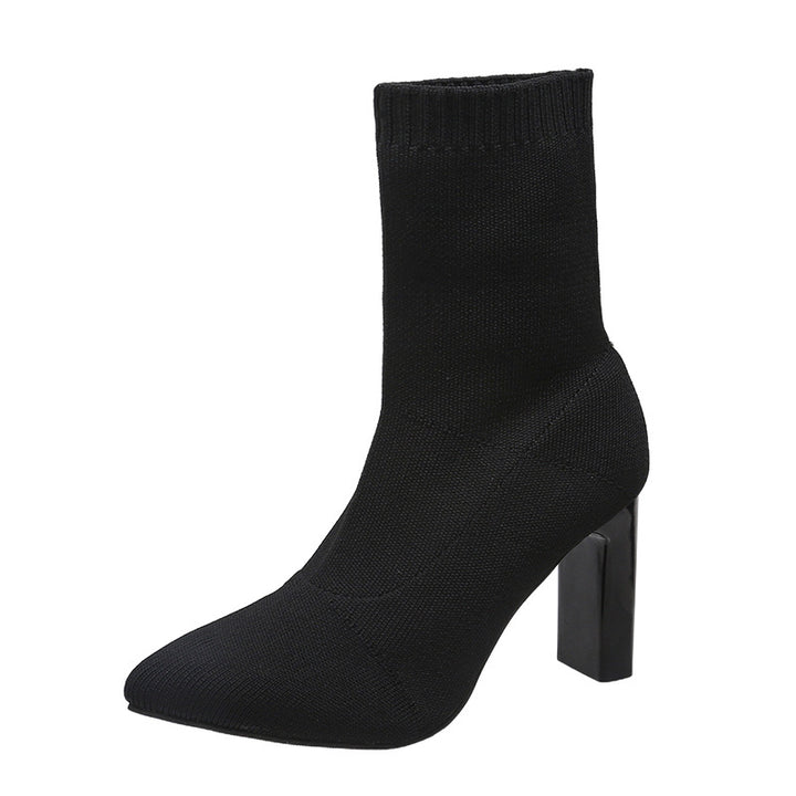 Women's knitted sock ankle boots with pointed toe and sculptural block heel Mune Fashion