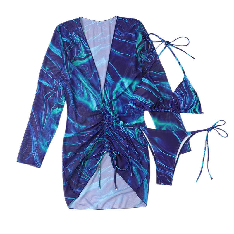 Women's swimsuit set with elegant wrap dress and playful triangle bikini Mune Fashion