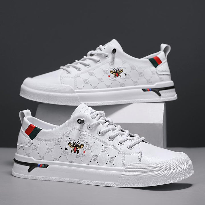 Men's Elegant Low-Top Sneaker made of synthetic leather with embroidered bee application Mune Fashion