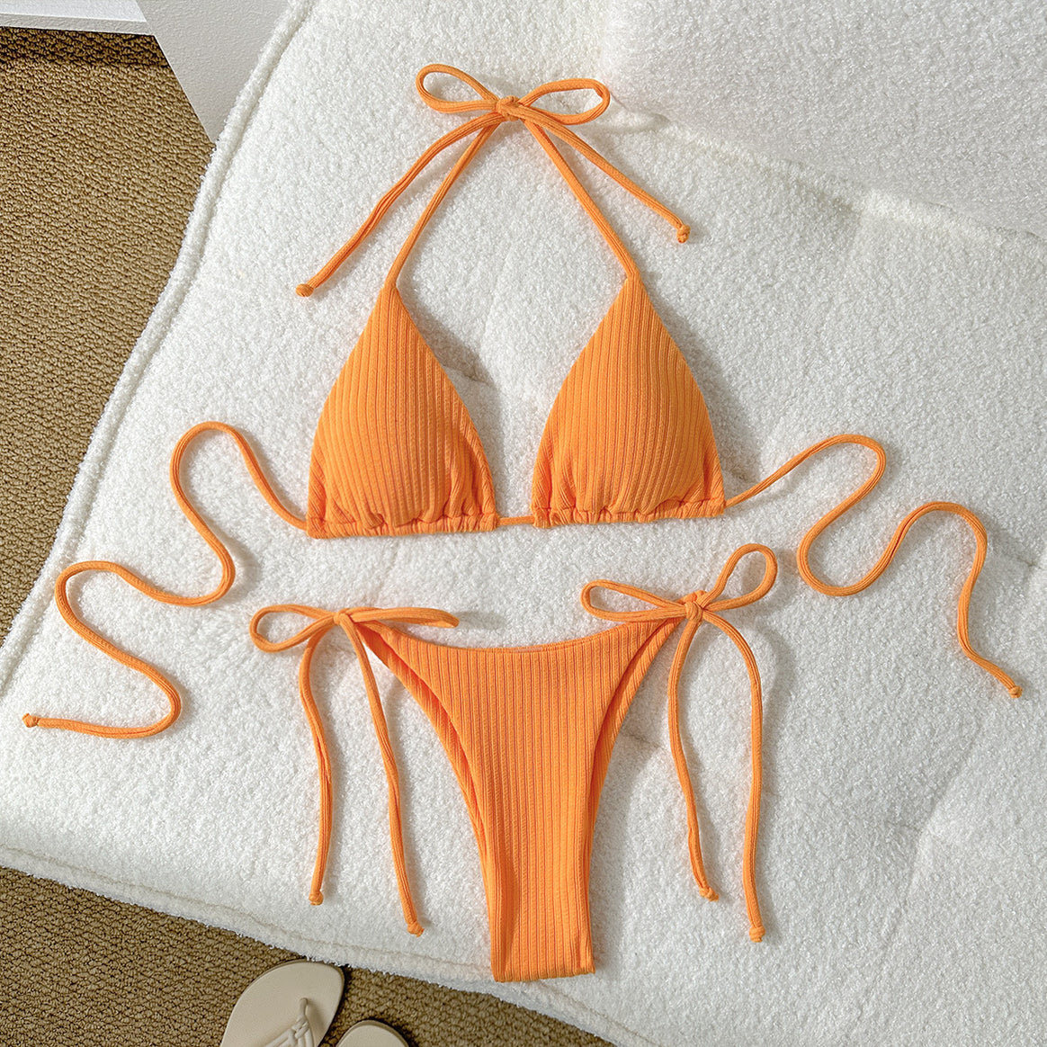 Women's triangle bikini with elastic tying bands and ribbed look Mune Fashion