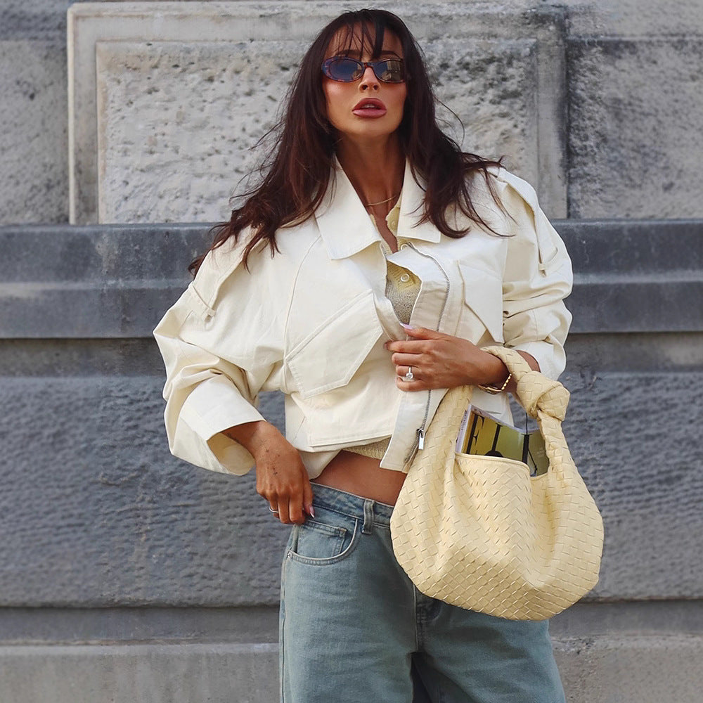 Women Short Boxy Cargo Jacket made of Cotton Blend with Oversized Flap Pockets Mune Fashion