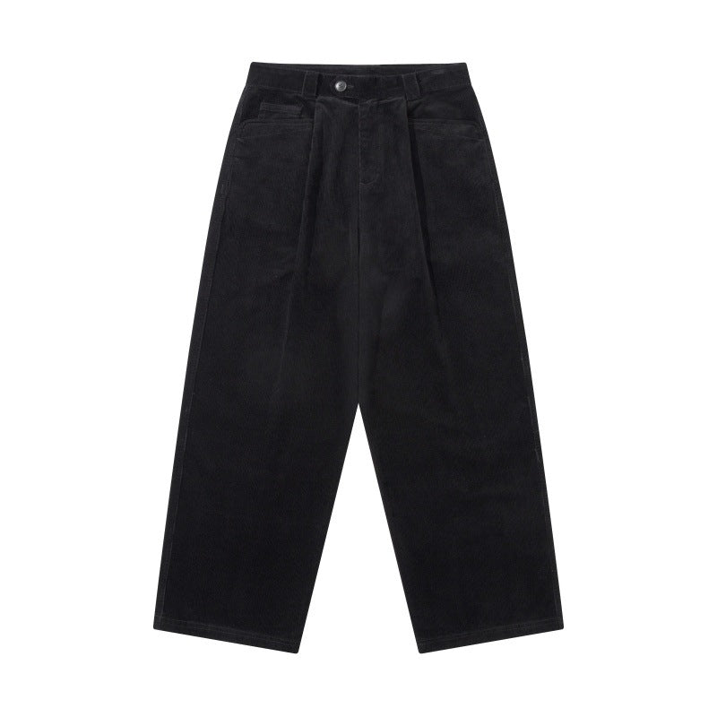 Men's Wide Cord Pants with Pleats, High Waist and Straight Leg Mune Fashion