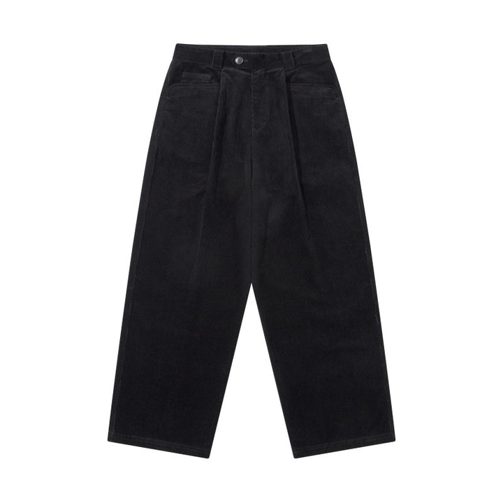 Men's Wide Cord Pants with Pleats, High Waist and Straight Leg Mune Fashion