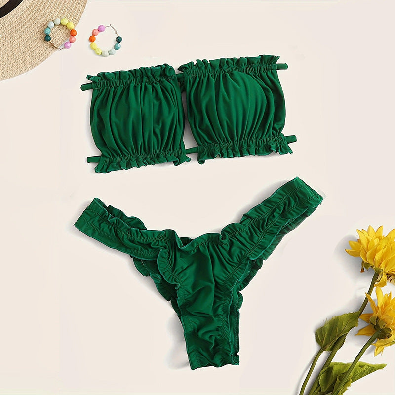 Women Bandeau Bikini Set with Elegant Ruffles Mune Fashion